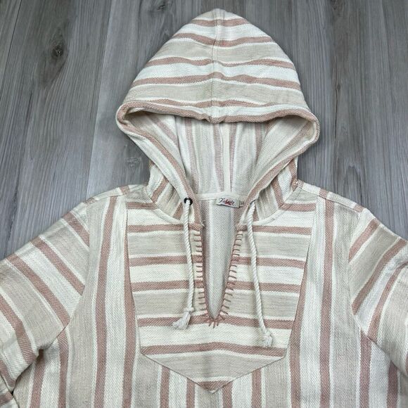 Faherty Day tripper Hoodie Striped Neutral Cotton Oversized Women's Size S Small - Picture 6 of 11
